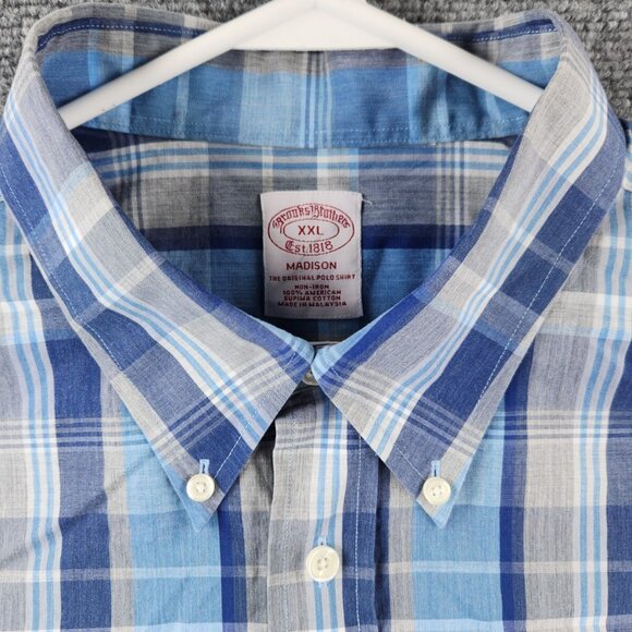 Brooks Brothers XXL Madison Blue Plaid Long Sleeve Button Up Non-iron All Cotton - Picture 8 of 16